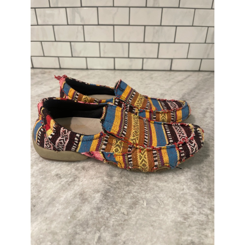 Roper Loafers Womens 7.5 Blue Serape Slip On Moc Toe Western Aztec Southwestern